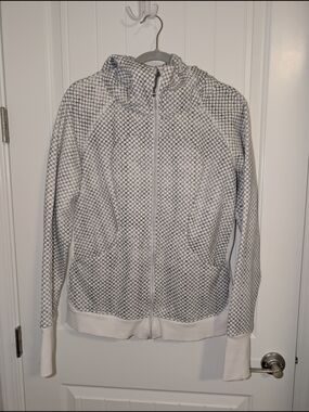 Lululemon White and Gray Patterned Zip-Up Hoodie